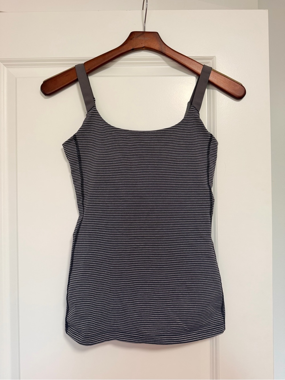 Lululemon Grey/Black striped workout tank top with built in shelf bra